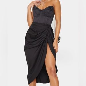 COPY - Black ruched satin  wrap skirt.
